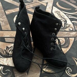 Black Lace Up Wedge Booties